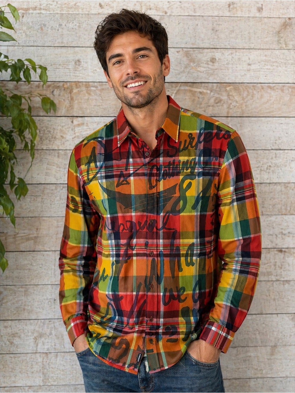 Desigual graffiti plaid shirt